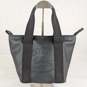 Lacoste Mini Tote Bag Black Canvas Striped Handles Zip Closure
